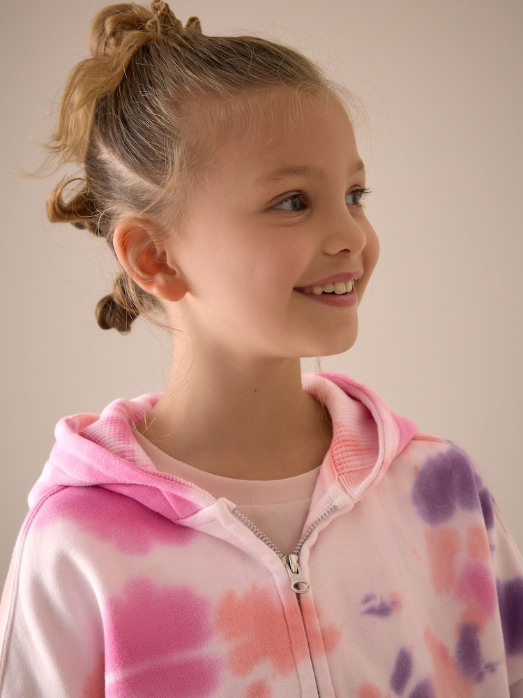 Multi Pink Tie Dye Zip Through Hoodie (3-16yrs) - Image 4 of 8