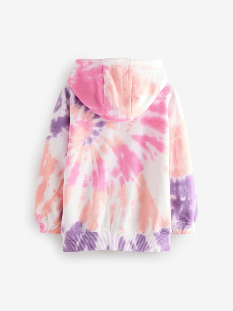 Multi Pink Tie Dye Zip Through Hoodie (3-16yrs) - Image 6 of 8