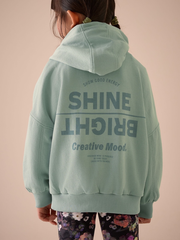 Green Slogan Graphic 100% Cotton Zip Through Hoodie (3-16yrs) - Image 2 of 8