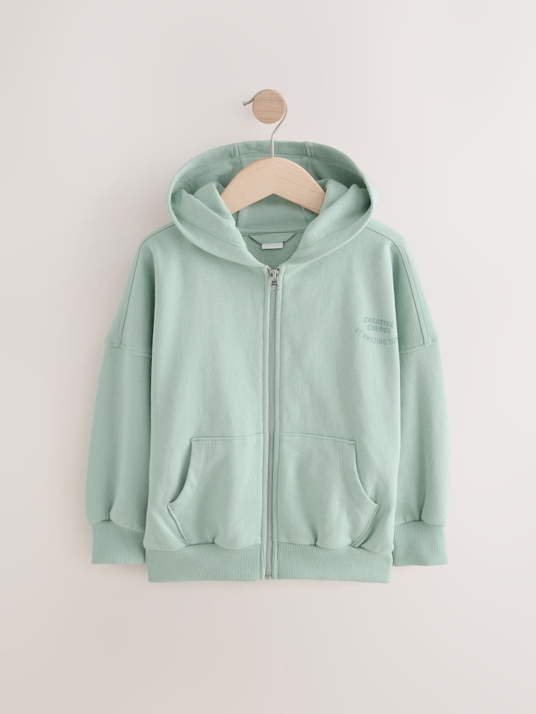 Green Slogan Graphic 100% Cotton Zip Through Hoodie (3-16yrs) - Image 3 of 8