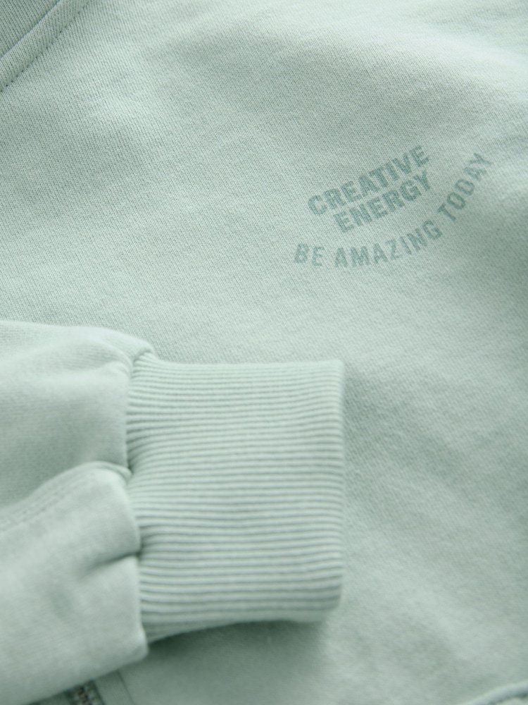 Green Slogan Graphic 100% Cotton Zip Through Hoodie (3-16yrs) - Image 4 of 8