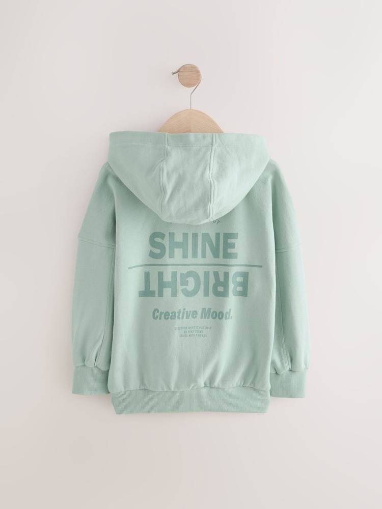 Green Slogan Graphic 100% Cotton Zip Through Hoodie (3-16yrs) - Image 6 of 8