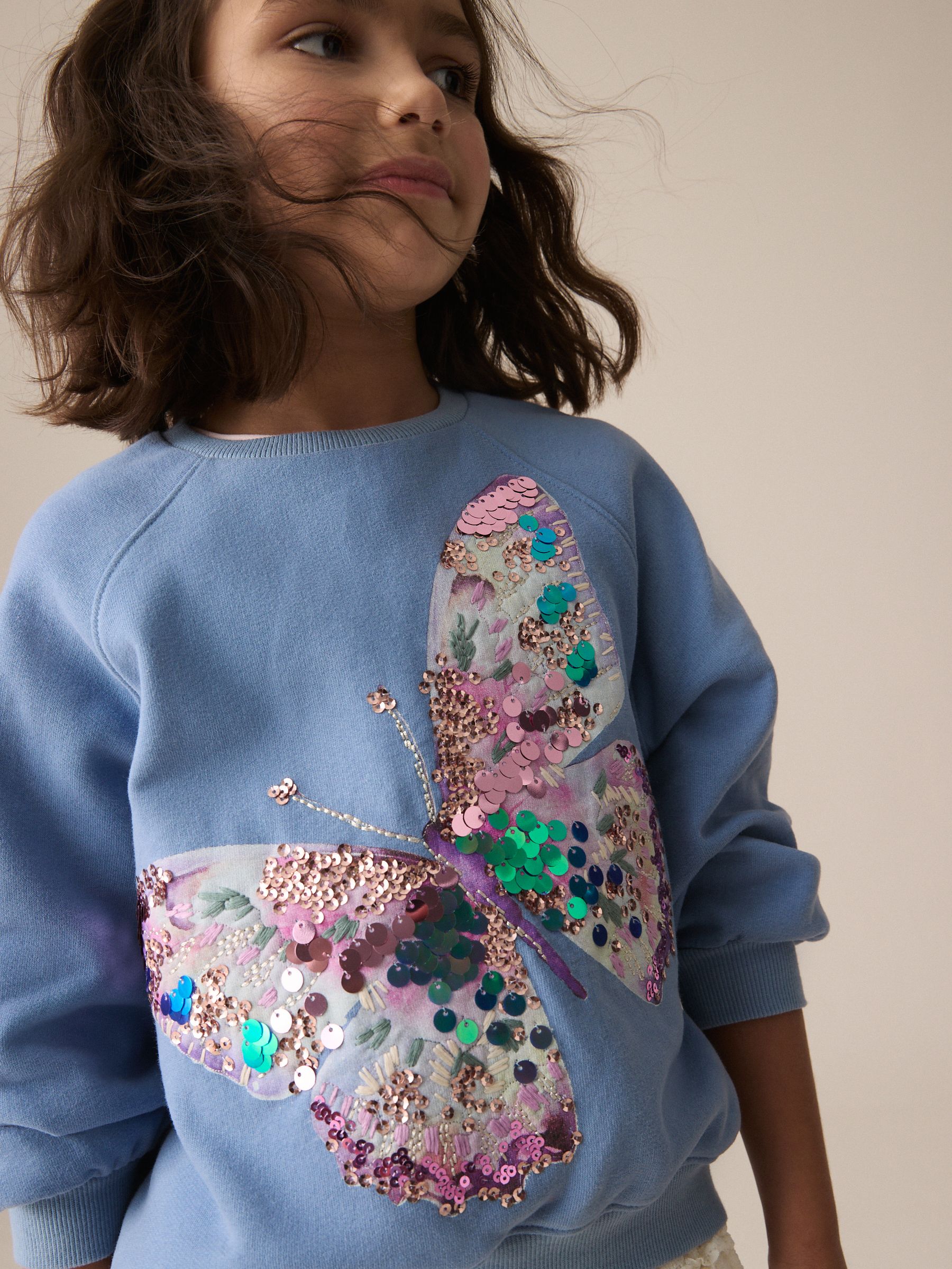 Babyhug Cotton Full Sleeves Butterfly Sweatshirt With Sequins & Mesh Frill Detailing- Lime Green
