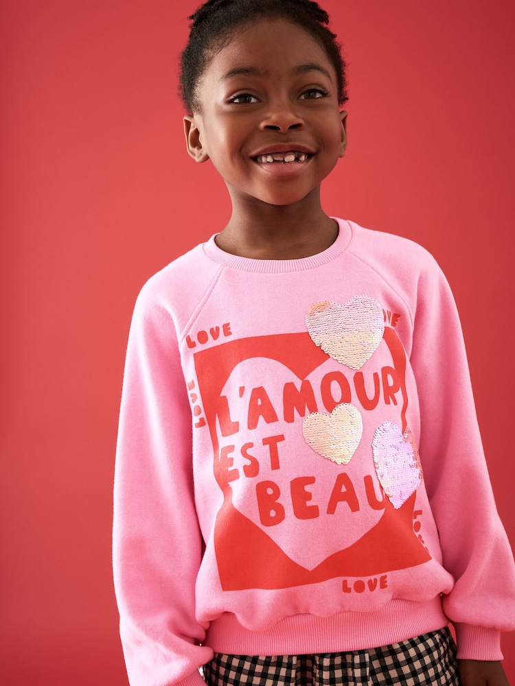 Pink Sequin Hearts Sweatshirt (3-16yrs) - Image 1 of 7