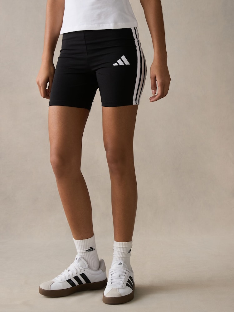 adidas Black 3 Stripe Bike Shorts - Image 1 of 7