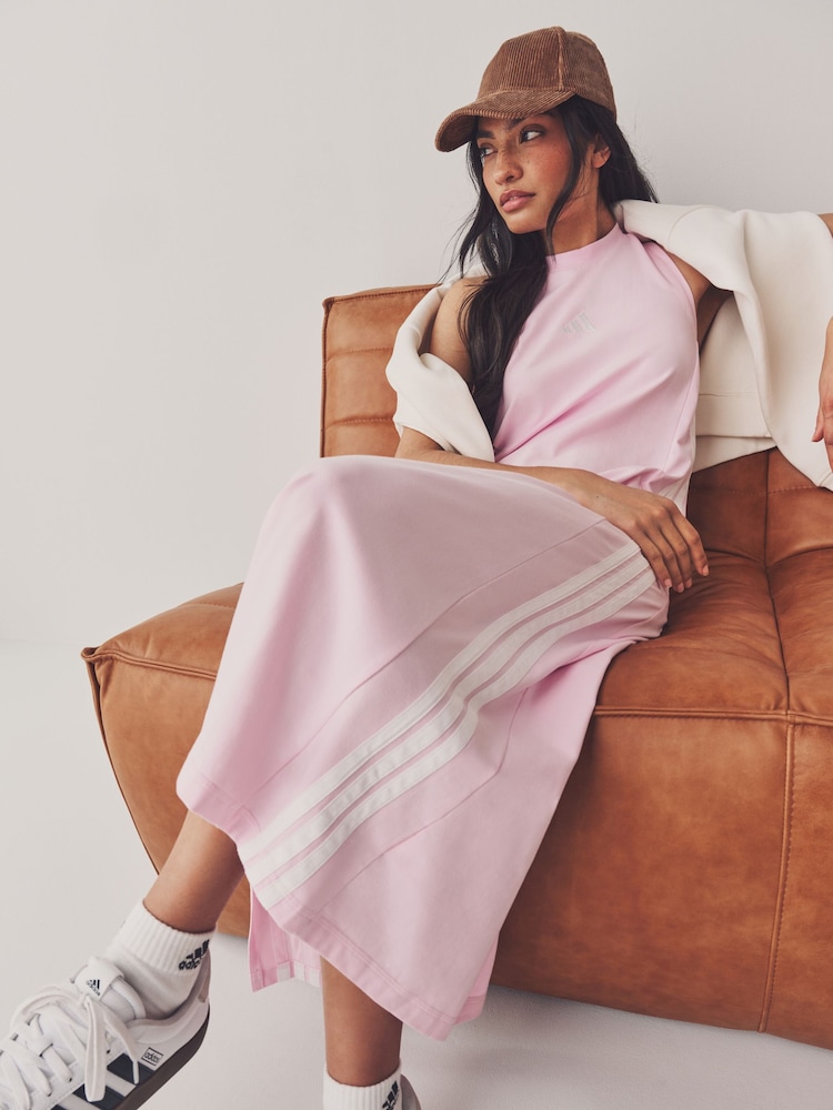 adidas Pink Maxi 3-Stripes Dress - Image 5 of 9