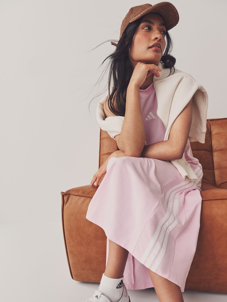 adidas Pink Maxi 3-Stripes Dress - Image 8 of 9