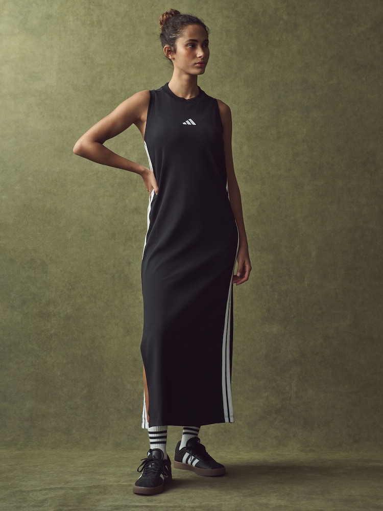 adidas Black Maxi 3-Stripes Dress - Image 1 of 4