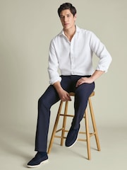 Blau - Charles Tyrwhitt Slim Fit Linen Cotton Chinos - Bild 2 von 5