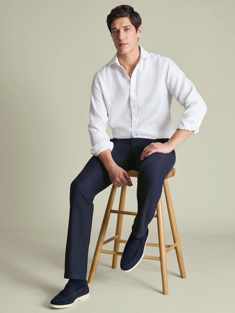 Blau - Charles Tyrwhitt Slim Fit Linen Cotton Chinos - Bild 2 von 5 Blau - Charles Tyrwhitt Slim Fit Linen Cotton Chinos - Bild 2 von 5
