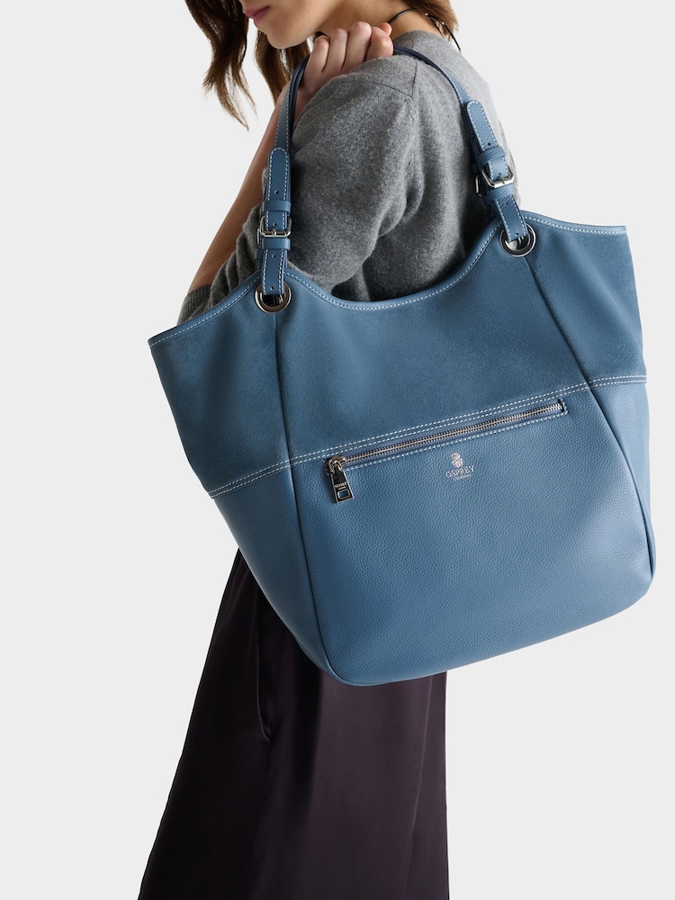 Osprey London Blue The Luxe Woodstock Suede & Leather Tote Bag - Image 1 of 6 Osprey London Blue The Luxe Woodstock Suede & Leather Tote Bag - Image 1 of 6