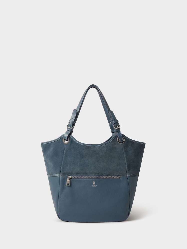 Osprey London Blue The Luxe Woodstock Suede & Leather Tote Bag - Image 2 of 6 Osprey London Blue The Luxe Woodstock Suede & Leather Tote Bag - Image 2 of 6