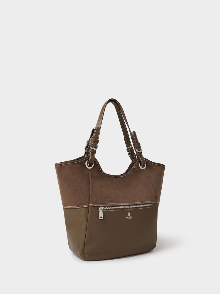 Osprey London Brown The Luxe Woodstock Suede & Leather Tote Bag - Image 2 of 5 Osprey London Brown The Luxe Woodstock Suede & Leather Tote Bag - Image 2 of 5