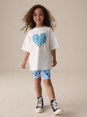 Purple/Aqua Sequin Heart T-Shirt And Cycling Shorts Set (3-16yrs) - Image 2 of 4