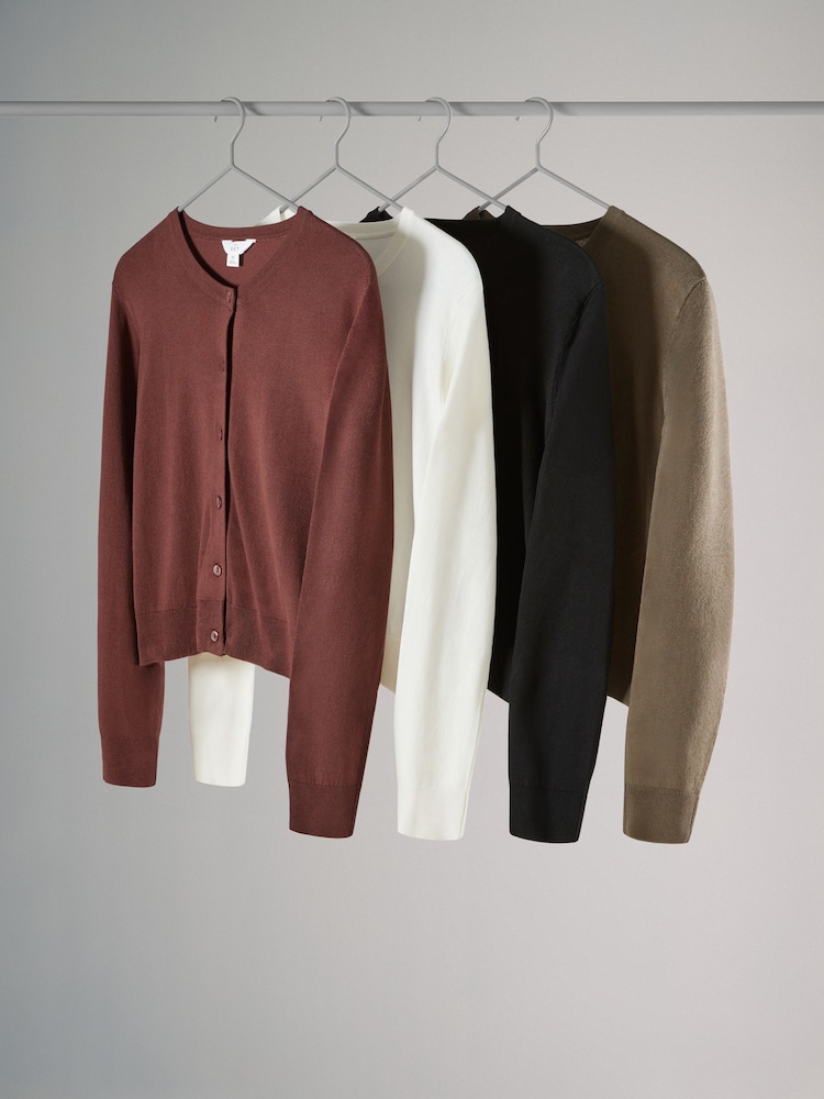The Set Black/Red/Cream/Sage Green 4 Pack Fine Knit Button Through Cardigan - Image 2 of 9