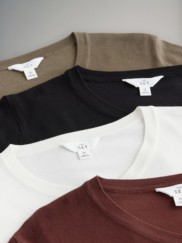 The Set Black/Red/Cream/Sage Green 4 Pack Fine Knit Button Through Cardigan - Image 8 of 9