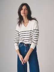 The Set Navy/Cream Stripe /Cream/Navy Stripe 2 Pack Fly Collar Jumpers - Image 1 of 12