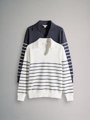 The Set Navy/Cream Stripe /Cream/Navy Stripe 2 Pack Fly Collar Jumpers - Image 2 of 12