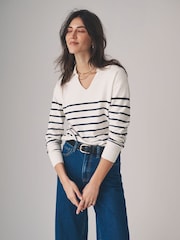 The Set Navy/Cream Stripe /Cream/Navy Stripe 2 Pack Fly Collar Jumpers - Image 5 of 12