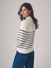 The Set Navy/Cream Stripe /Cream/Navy Stripe 2 Pack Fly Collar Jumpers - Image 6 of 12