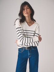 The Set Navy/Cream Stripe /Cream/Navy Stripe 2 Pack Fly Collar Jumpers - Image 7 of 12