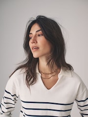 The Set Navy/Cream Stripe /Cream/Navy Stripe 2 Pack Fly Collar Jumpers - Image 8 of 12