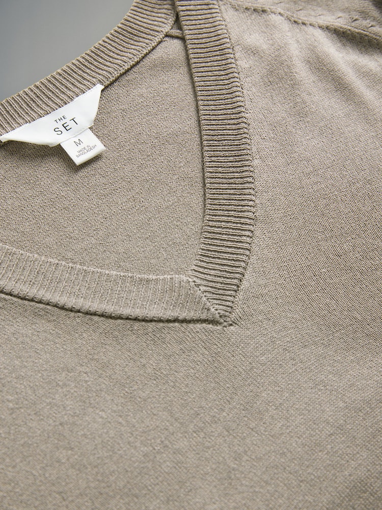 The Set Black/Cream/Taupe Brown 3 Pack Knitted V-Neck T-Shirt - Image 10 of 11