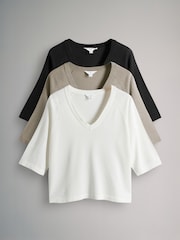 The Set 3 Pack Knitted V-Neck T-Shirt - صورة 2 من 11