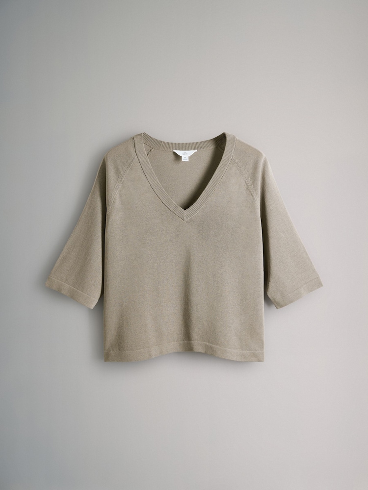 The Set Black/Cream/Taupe Brown 3 Pack Knitted V-Neck T-Shirt - Image 7 of 11