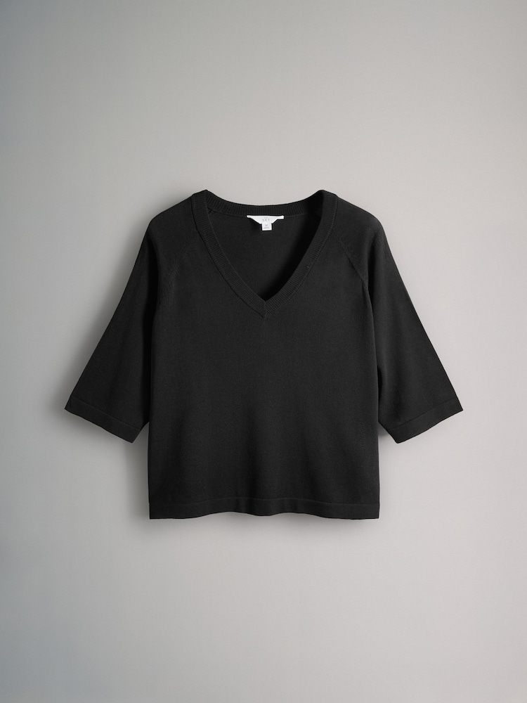The Set Black/Cream/Taupe Brown 3 Pack Knitted V-Neck T-Shirt - Image 8 of 11