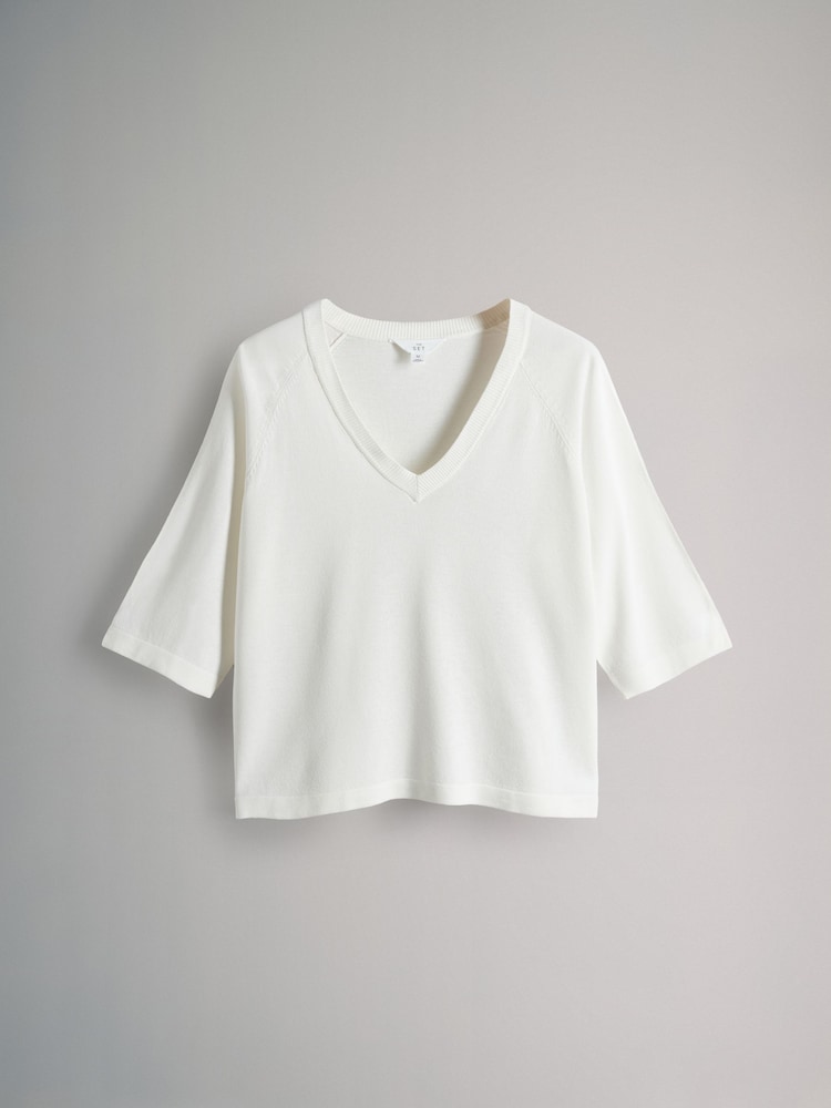 The Set Black/Cream/Taupe Brown 3 Pack Knitted V-Neck T-Shirt - Image 9 of 11