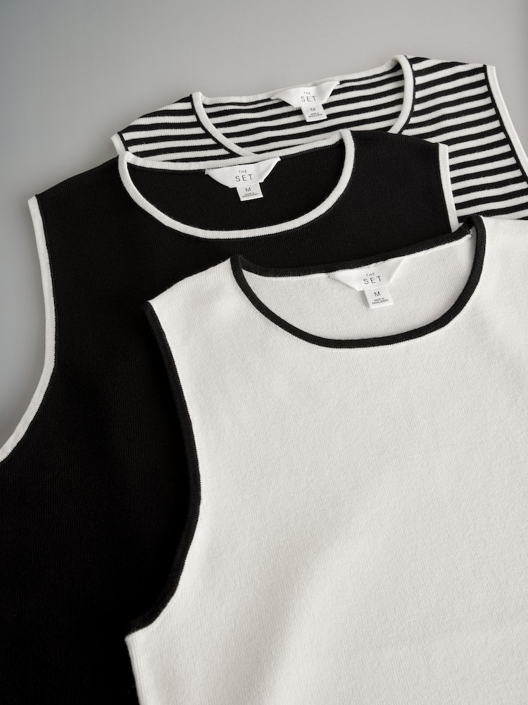 The Set Black/Cream/Black Cream Stripe 3 Pack Knitted Vests - Image 12 of 13