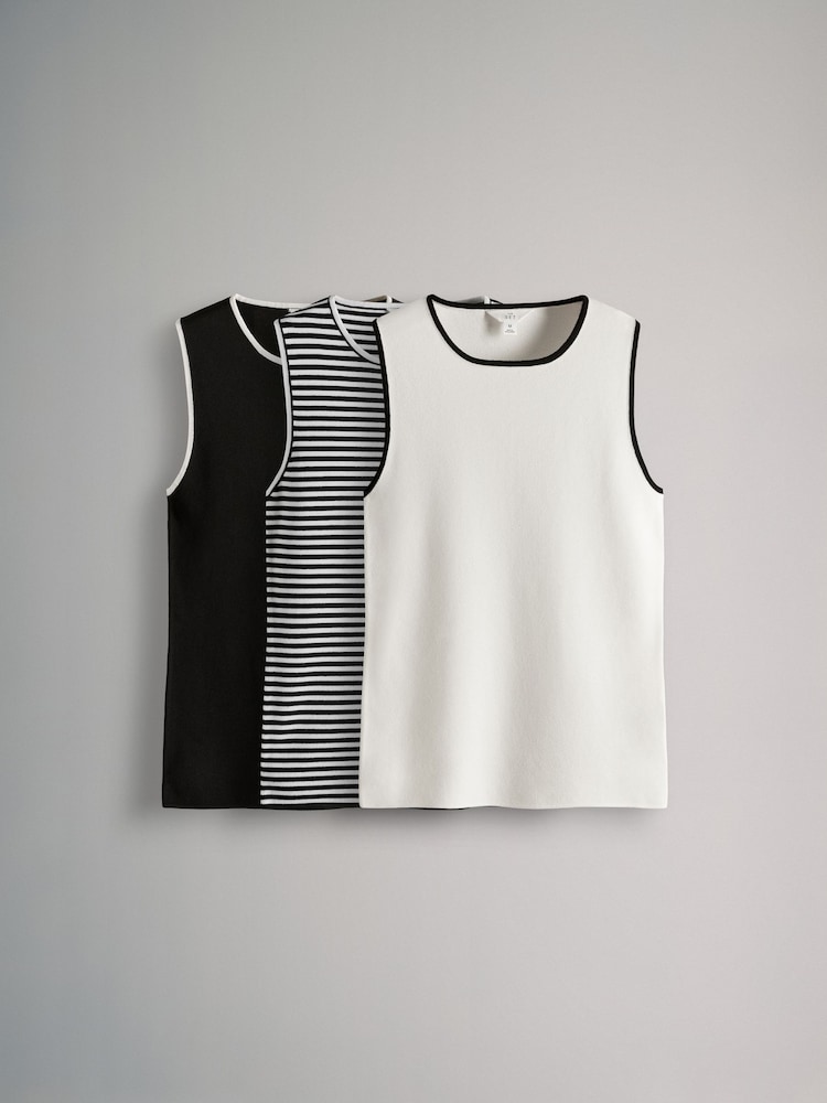 The Set Black/Cream/Black Cream Stripe 3 Pack Knitted Vests - Image 2 of 13