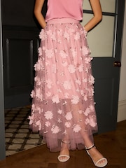 Pink 3D Flower Mesh Skirt - Image 3 of 8