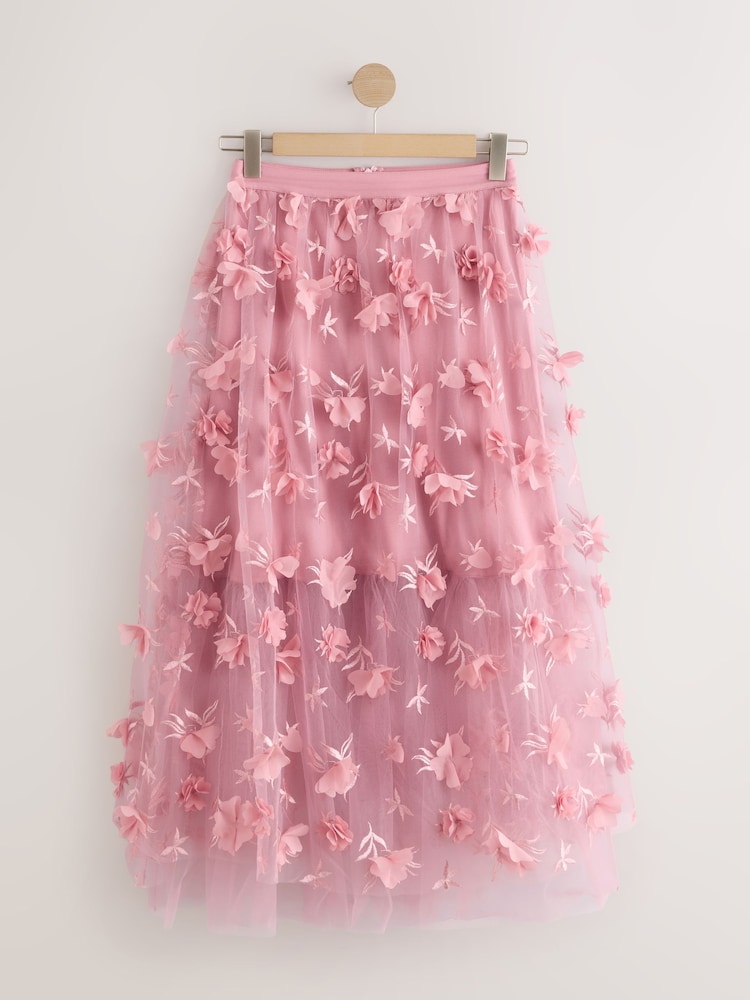 Pink 3D Flower Mesh Skirt - Image 6 of 8