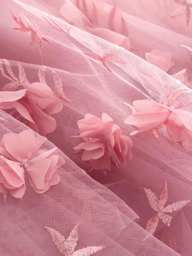 Pink 3D Flower Mesh Skirt - Image 7 of 8