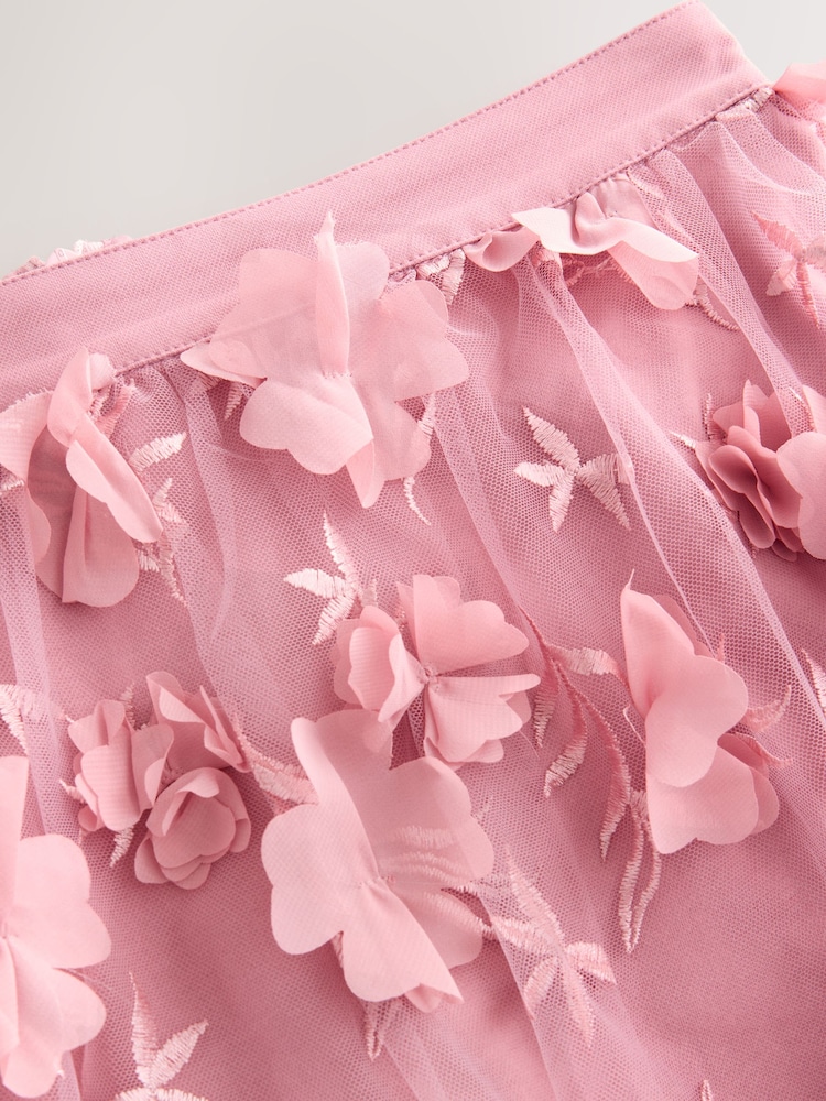 Pink 3D Flower Mesh Skirt - Image 8 of 8