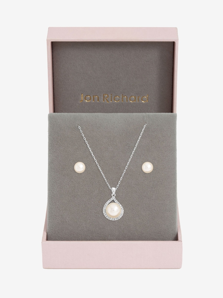 Ensemble Jon Richard en cristal plaqué rhodium et halo de perle - Image 1 sur 4