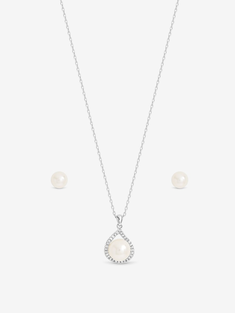 Ensemble Jon Richard en cristal plaqué rhodium et halo de perle - Image 2 sur 4