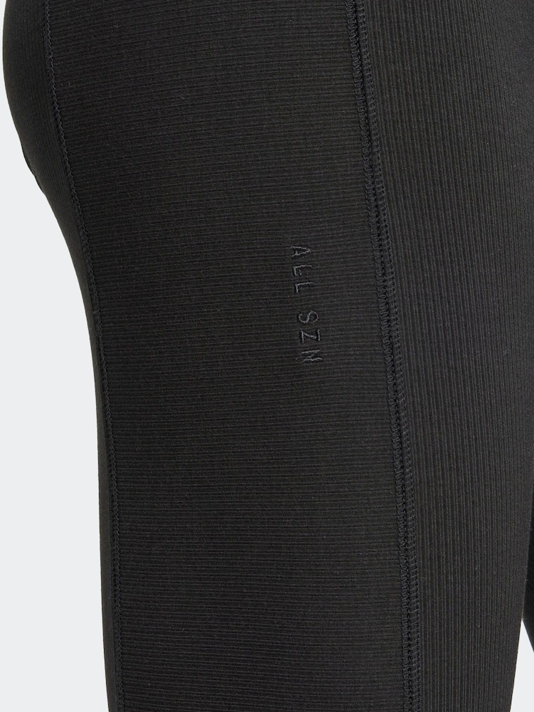adidas Black ALL SZN Rib High-Waist 7/8 Leggings - Image 2 of 6