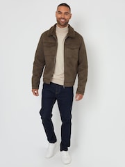 Threadbare Green Faux Suede Borg Lined Aviator Jacket - Image 4 of 5