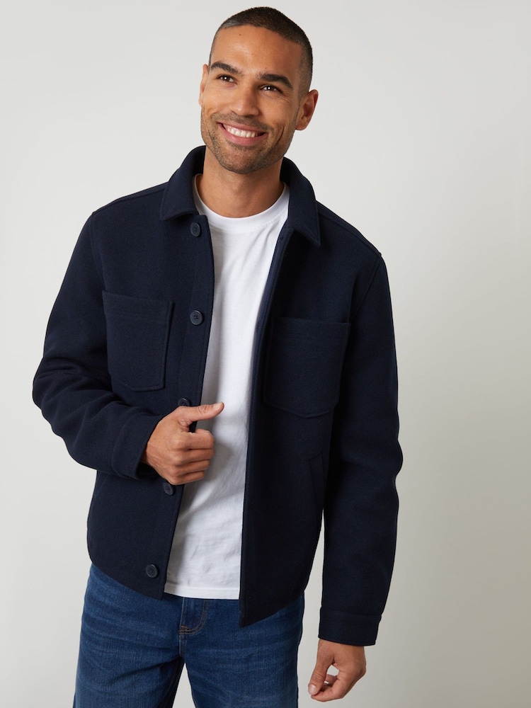 Threadbare Blue Faux Wool Button Up Quilted Shacket - Image 2 of 5 Threadbare Blue Faux Wool Button Up Quilted Shacket - Image 2 of 5