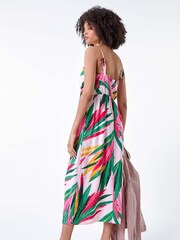 Roman Pink Tropical Leaf Tie Detail Midi Dress - Image 3 of 5