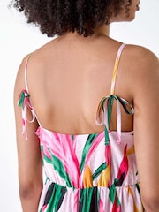 Roman Pink Tropical Leaf Tie Detail Midi Dress - Image 4 of 5