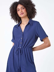 Roman Blue Plain Ribbed Stretch Playsuit - Image 1 of 5