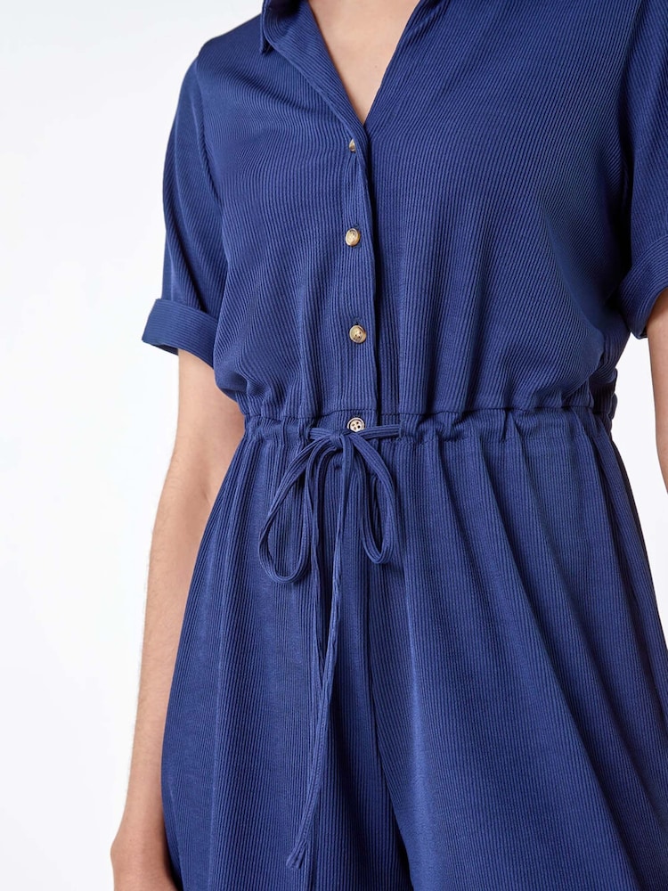 Roman Blue Plain Ribbed Stretch Playsuit - Image 5 of 5