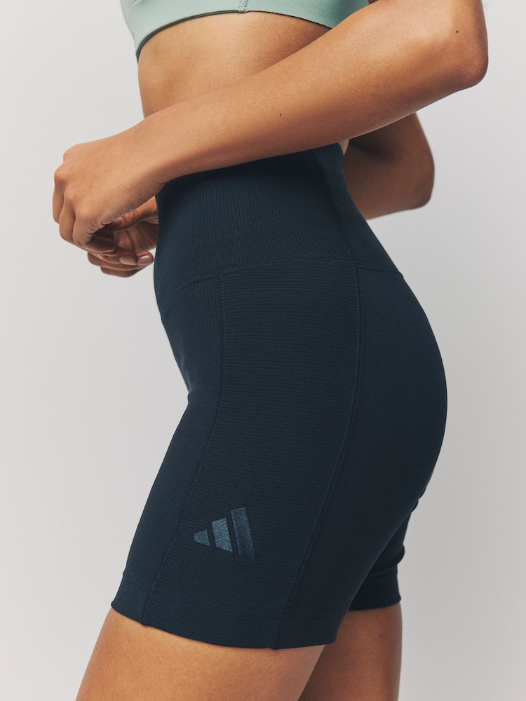 adidas Black Long Rib Bike Shorts - Image 5 of 7