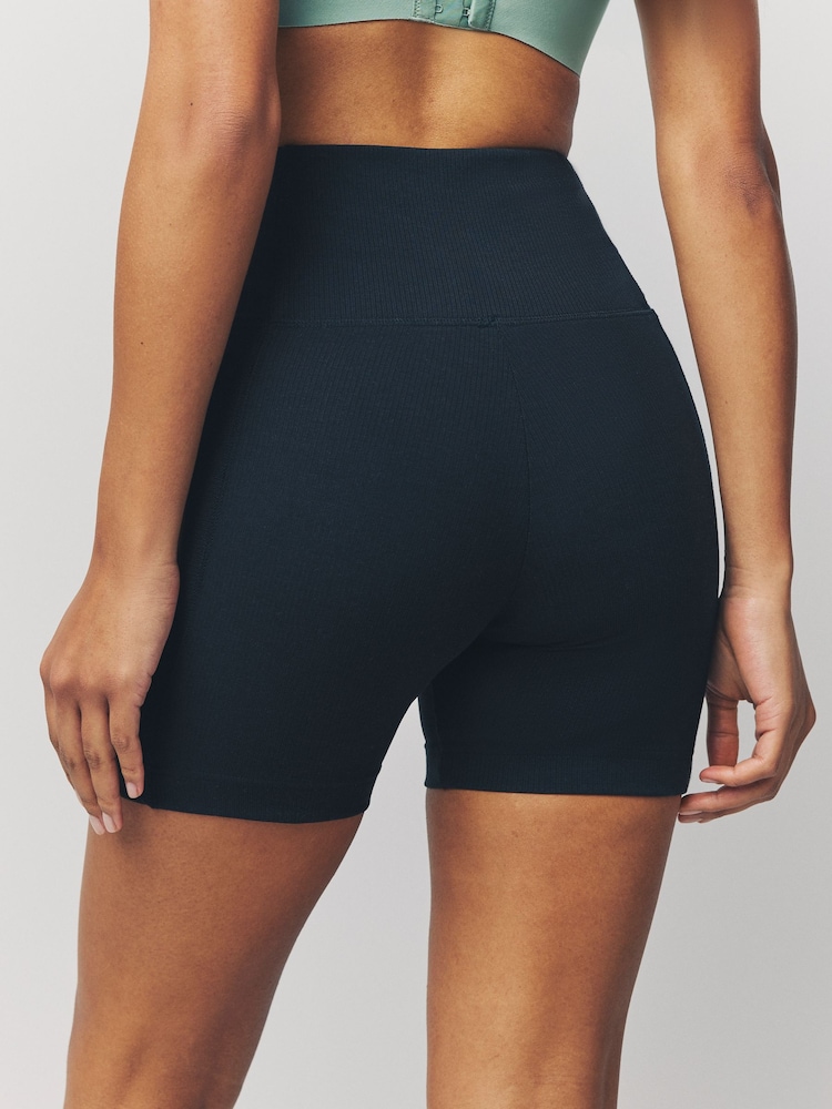 adidas Black Long Rib Bike Shorts - Image 6 of 7