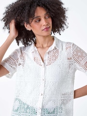 Roman White Lace Button Through Shirt - Image 4 of 5