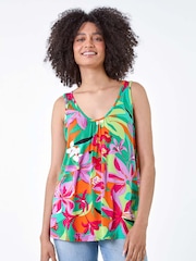 Roman Orange Tropical Print Stretch Vest - Image 1 of 5